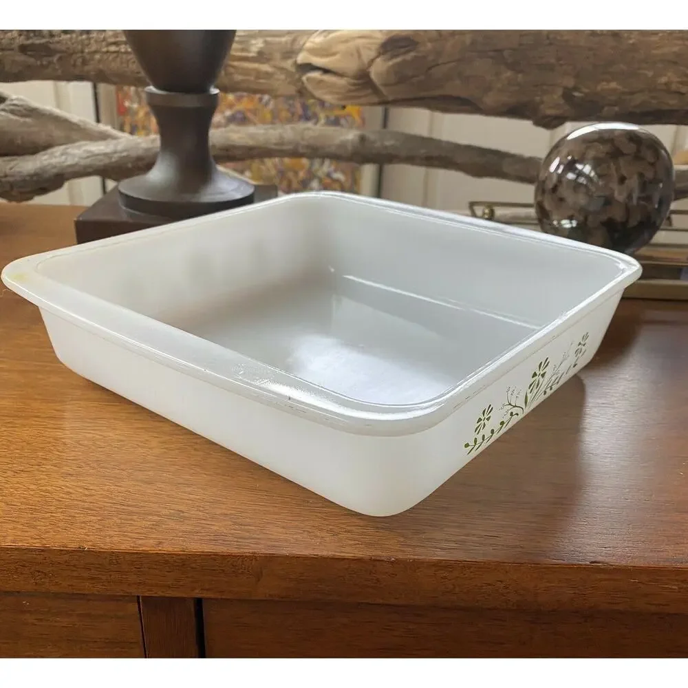 Glasbake Jeannette 8” Square Baking Dish‎ Jeannette #J2428 Green Floral Daisy